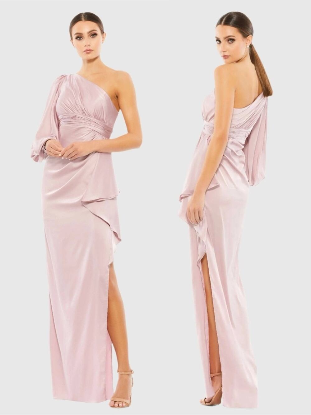 MAC DUGGAL One Shoulder Bishop Sleeve Gown Pink 55398 Size 4